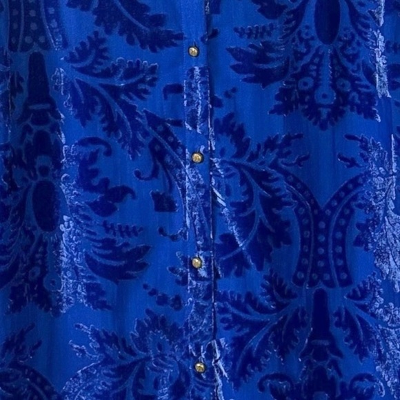 Soft Surroundings Floreat Velvet Devore Shirt in Blue Sapphire XL Button Down - Picture 6 of 12